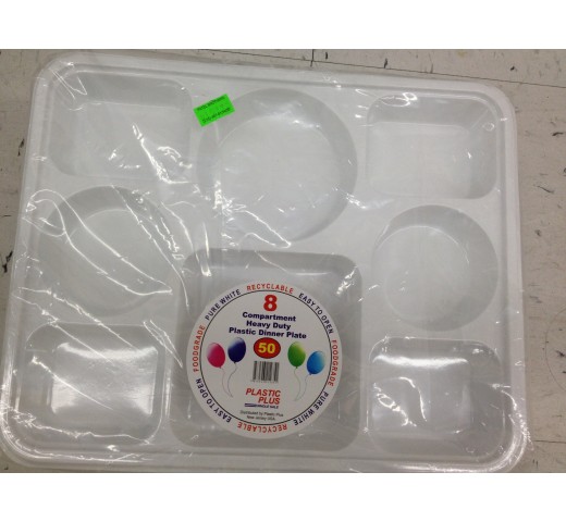 Plastic Plus 8 Compartment heavy Duty Plastic Dinner Plate 15 OZ / 426 Gms