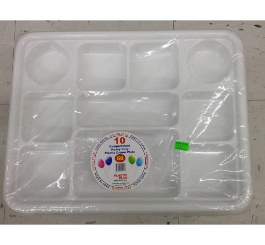 Plastic Plus 10 Compartment heavy Duty Plastic Dinner Plate 16 OZ / 454 Gms