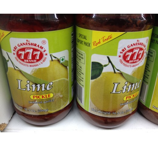 Sri Ganeshram's 777 Brand Lime Pickle 10.5 OZ / 300 Gms